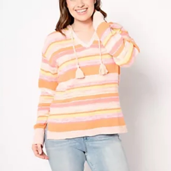 Isaac Mizrahi Live! Bridgehampton Striped Sweater with Hood Size XL Casual Cozy - Picture 16 of 16